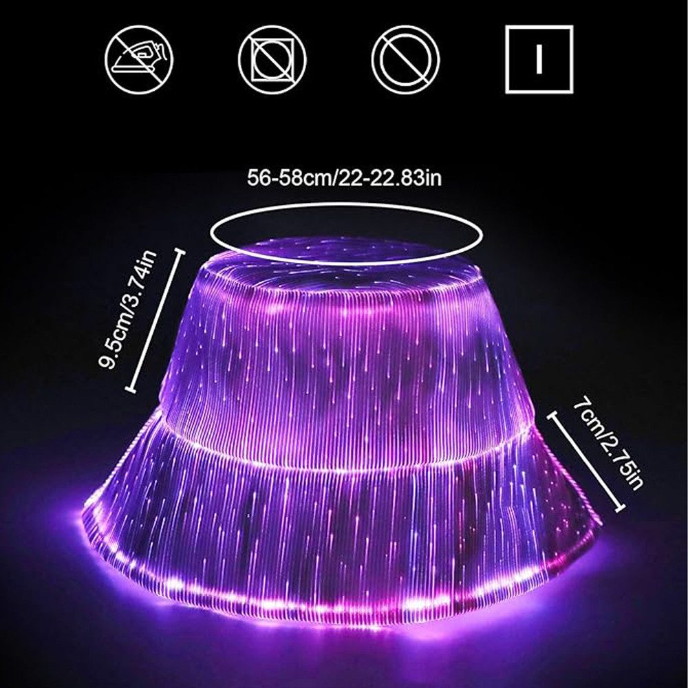 VIVIHEYDAY Partyanzug LED Rave-Hut, LED Licht Up Fischerhut USB-Aufladung, 7 Farben, & 5 Beleuchtungsmodi, Festival Accessories