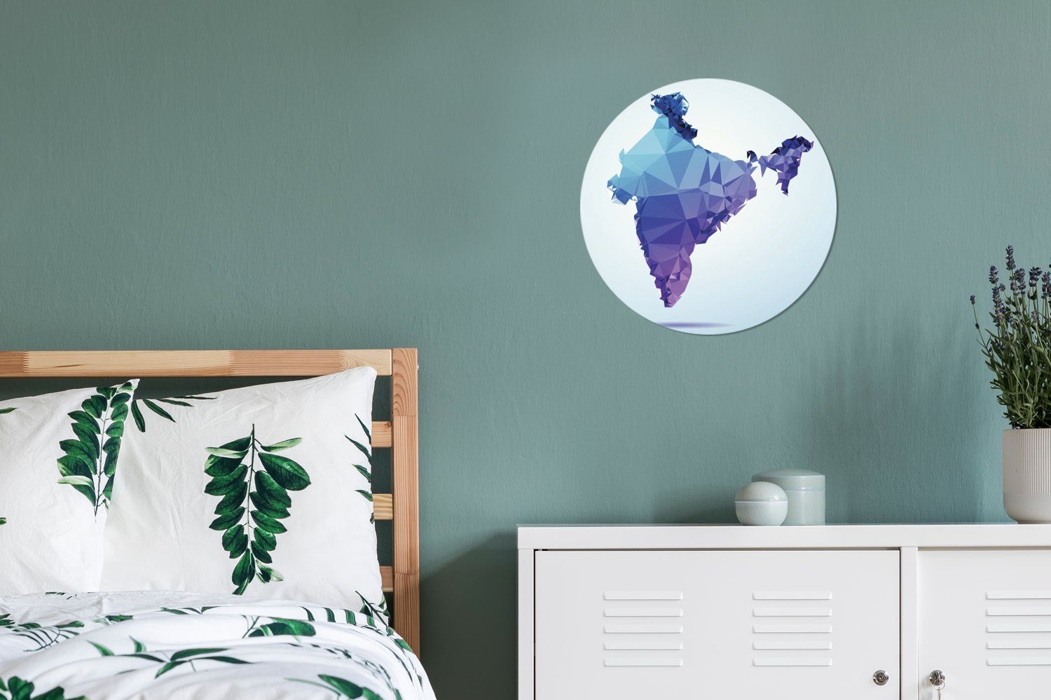 von Wohnzimmer Tapetenaufkleber, Indien Rund, St), für Kinderzimmer, violett-blauen Illustration einer (1 MuchoWow Tapetenkreis Wandsticker Karte