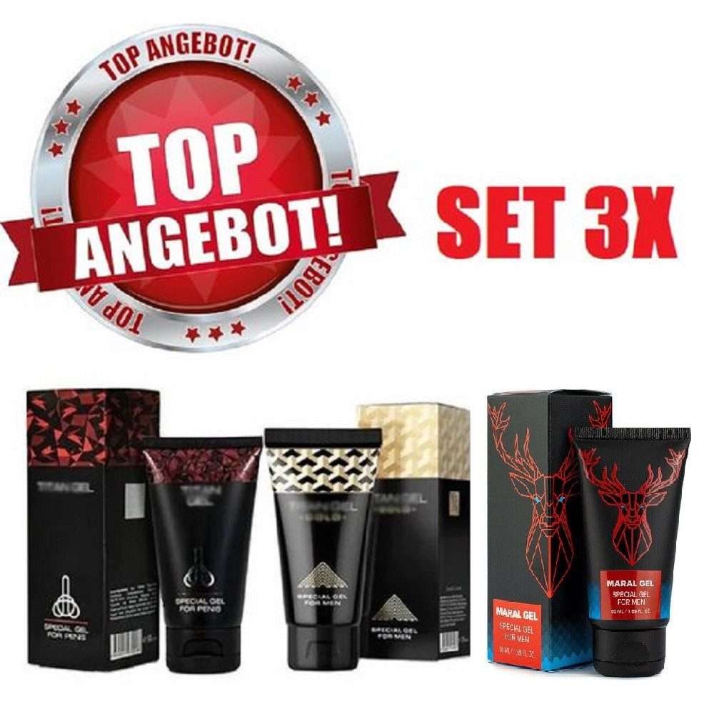Gleit- und Massagegel Penis XXL SET: Titan Gel GOLD + Titan Gel ROT + Maral Gel 3 x 50 ml