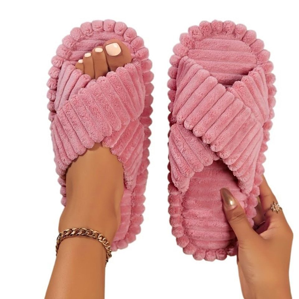Coonoor Damen Домашняя обувь Wohnschuhe, offener Zehen, Querriemen-Schleife Plüsch Домашняя обувь rutschfeste Sohle. Bequeme Trend-Slide als stylisches Geschenk