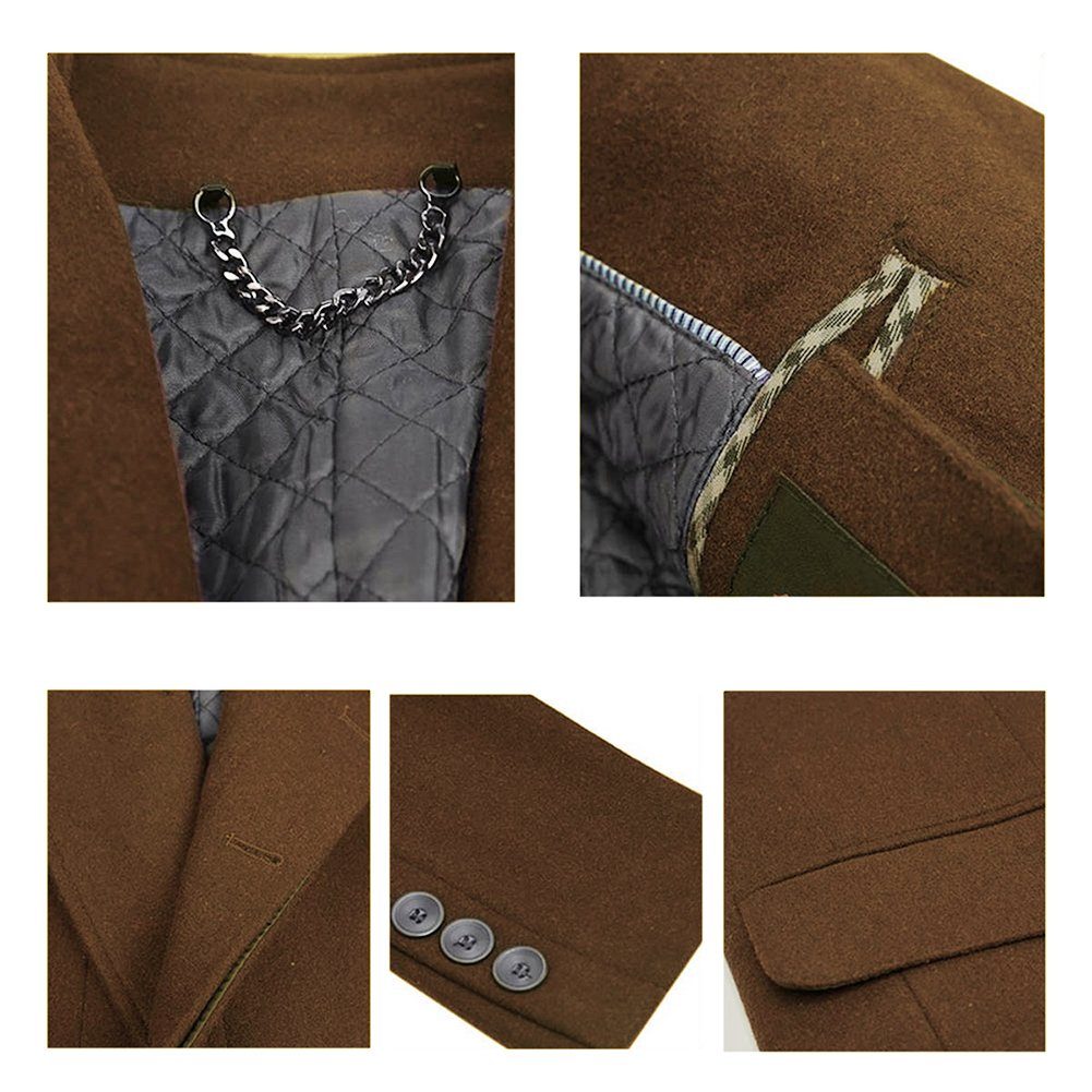 Allthemen Wollmantel mit Reverskragen Wintermantel Herren kurze Winterjacke für Winter
