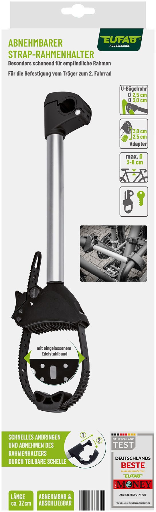 EUFAB Fahrradträger-Rahmenhalter Strap-Rahmenhalter lang Ø 25+30mm, (Packung, 2-St)