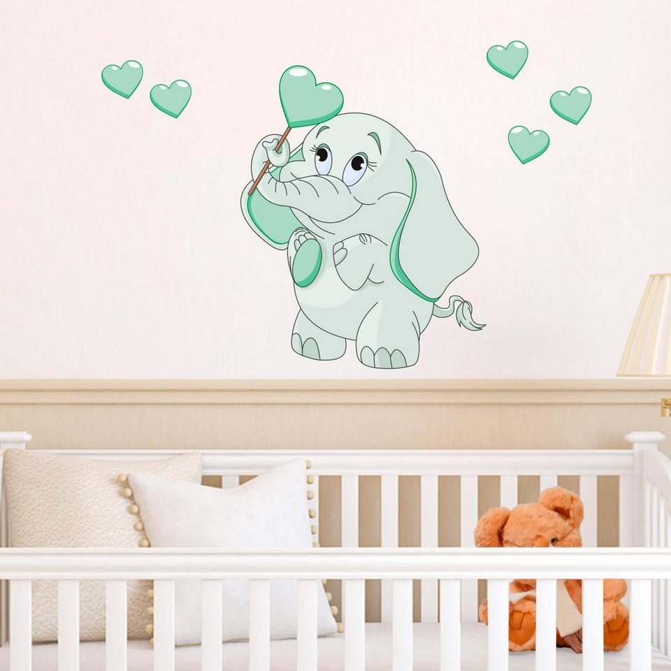 Wall-Art Wandtattoo Elefantenbaby mit Herzen + Leuchtsticker