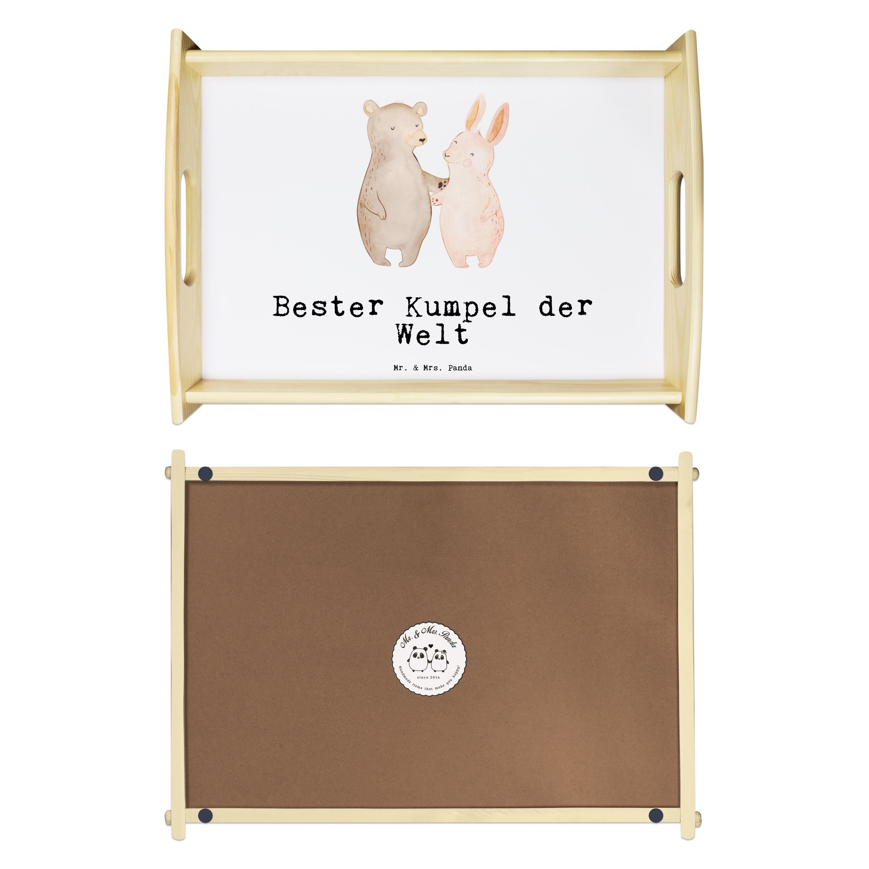 Freundschaft, lasiert, Welt Frühstüc, - Echtholz Weiß Mrs. der Mr. - Tablett & Bester Panda Hase Geschenk, Kumpel (1-tlg)