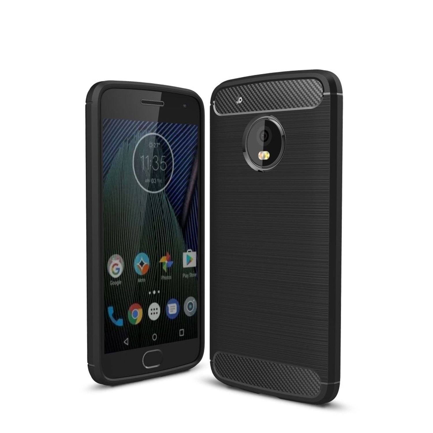 König Design Handyhülle, Motorola Moto G5 Plus Handyhülle Carbon Optik  Backcover Schwarz