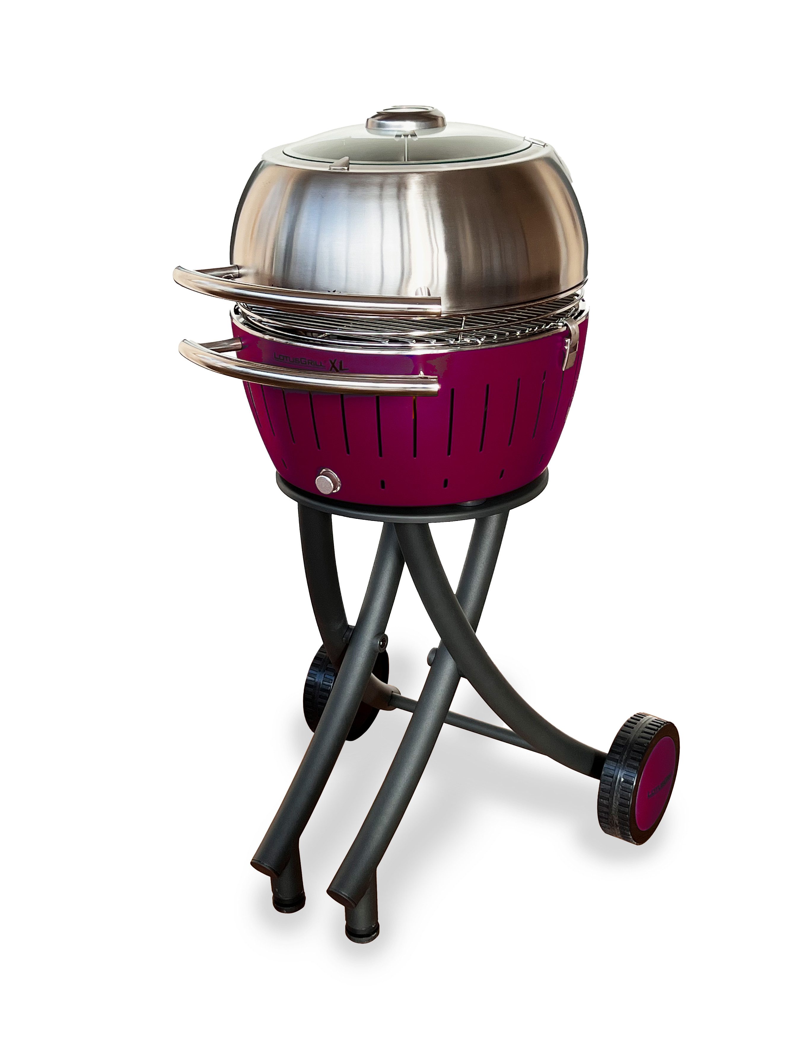 LotusGrill Holzkohlegrill LotusGrill XL Gartengrill Set Pflaumenlila - Grillwagen/- haube XL