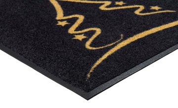 Fußmatte Golden Shine, wash+dry by Kleen-Tex, rechteckig, Höhe: 7 mm, Schmutzfangmatte,Motiv Weihnachten Tannenbaum, rutschhemmend, waschbar