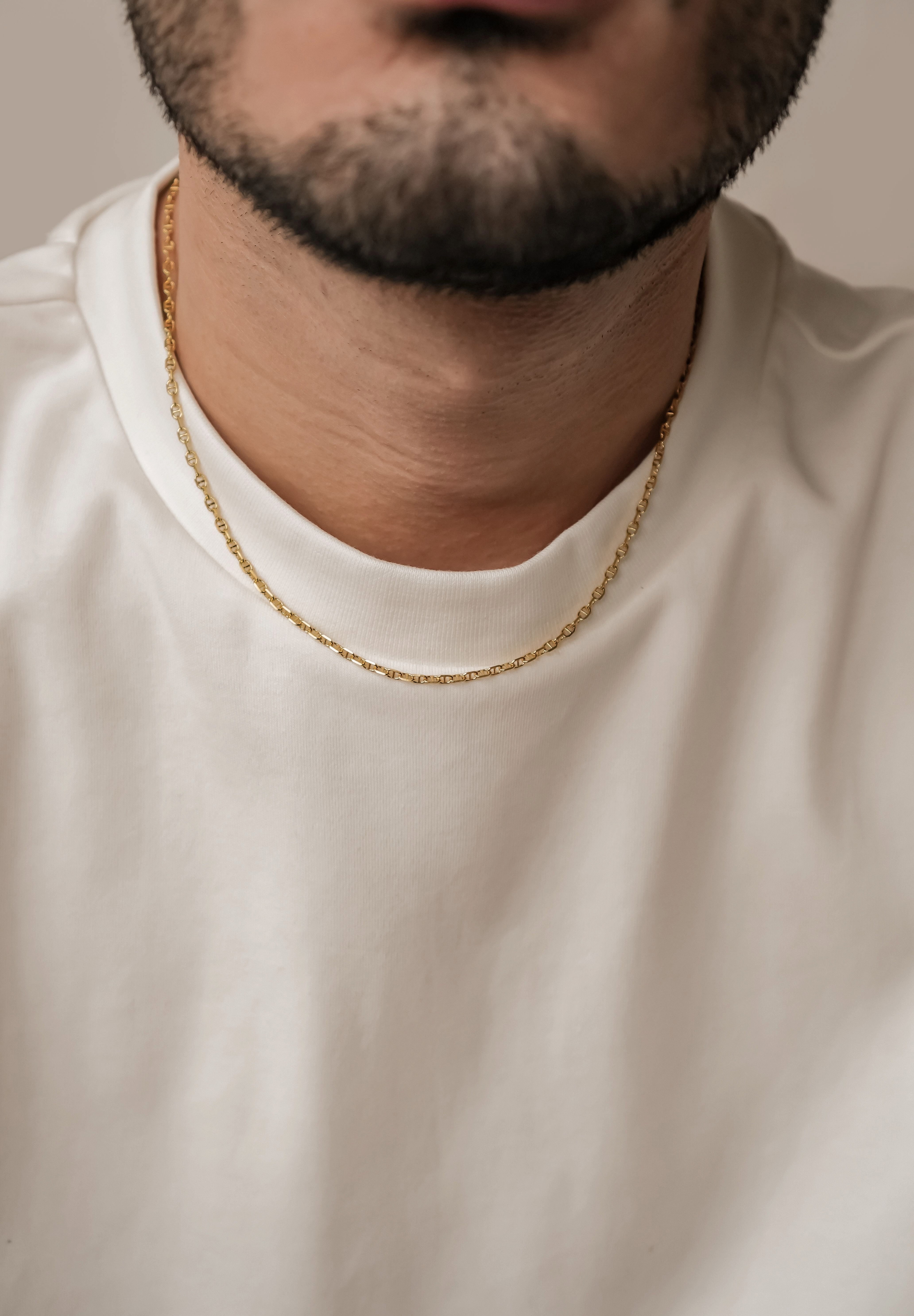 Hey Happiness Gliederkette Herren Mariner Halskette, 18K vergoldet, Flache Rolo-Kette 925 Silber, ohne Anhänger zum Kombinieren