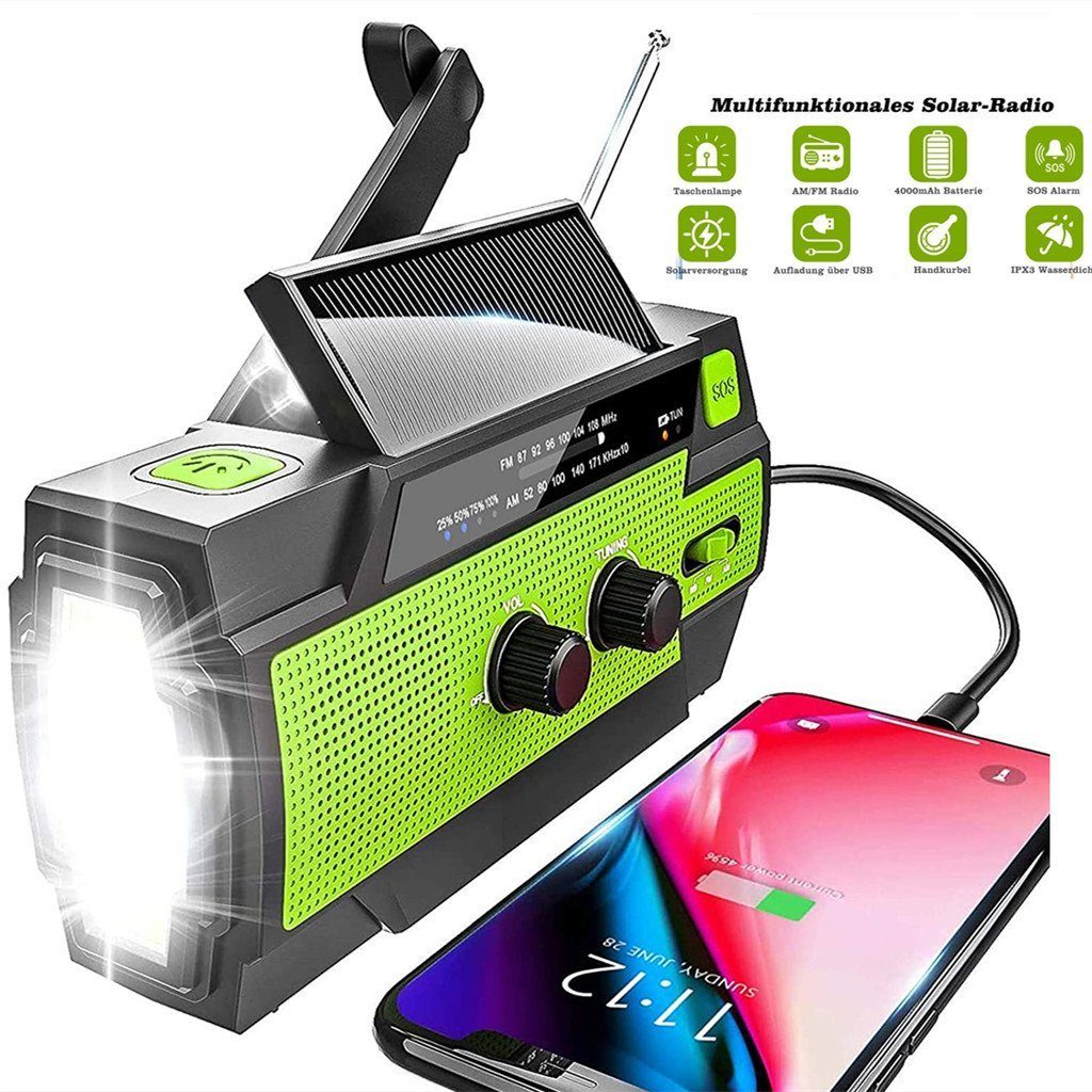 autolock Solar Radio,AM/FM Kurbelradio Tragbar USB Notfallradio für Camping Digitalradio (DAB) (Digitalradio (DAB), Mit 4000mAh Batterie 4 Modi LED Taschenlampe und SOS-Alarm für Notfall) Gruen