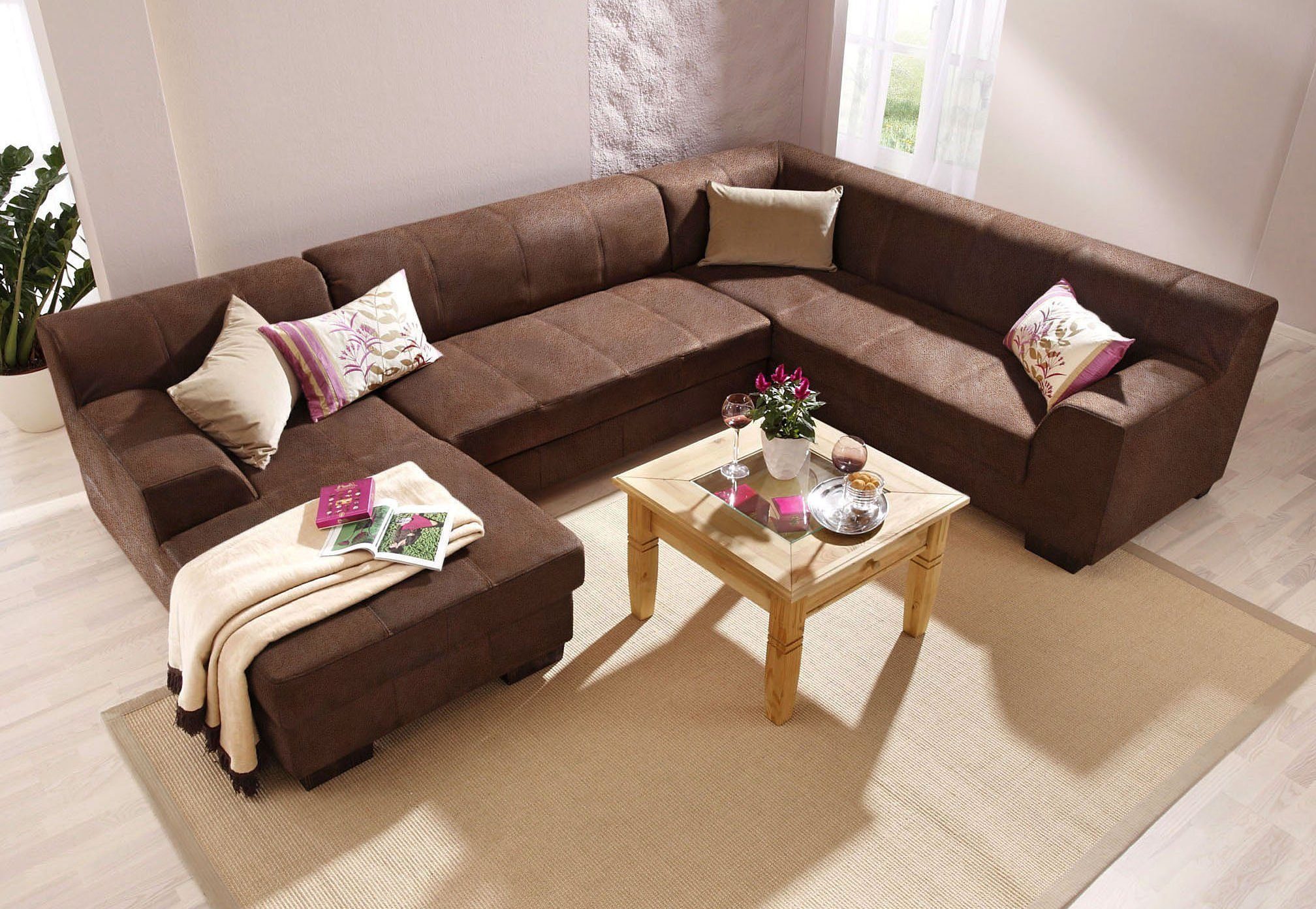 Home affaire Wohnlandschaft Falk klare Linien, zeitlos und komfortabel, U-Form, mit Federkern und wahlweise mit Bettfunktion