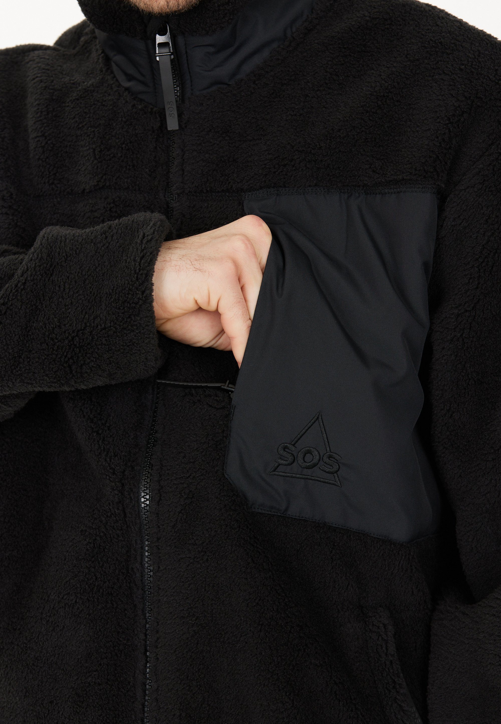 Grave mit schwarz Brusttasche praktischer SOS La Fleecejacke