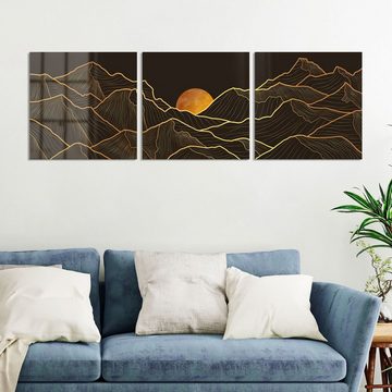 DEQORI Glasbild 'Goldenes Linien Gebirge', 'Goldenes Linien Gebirge', Glas Wandbild Bild schwebend modern
