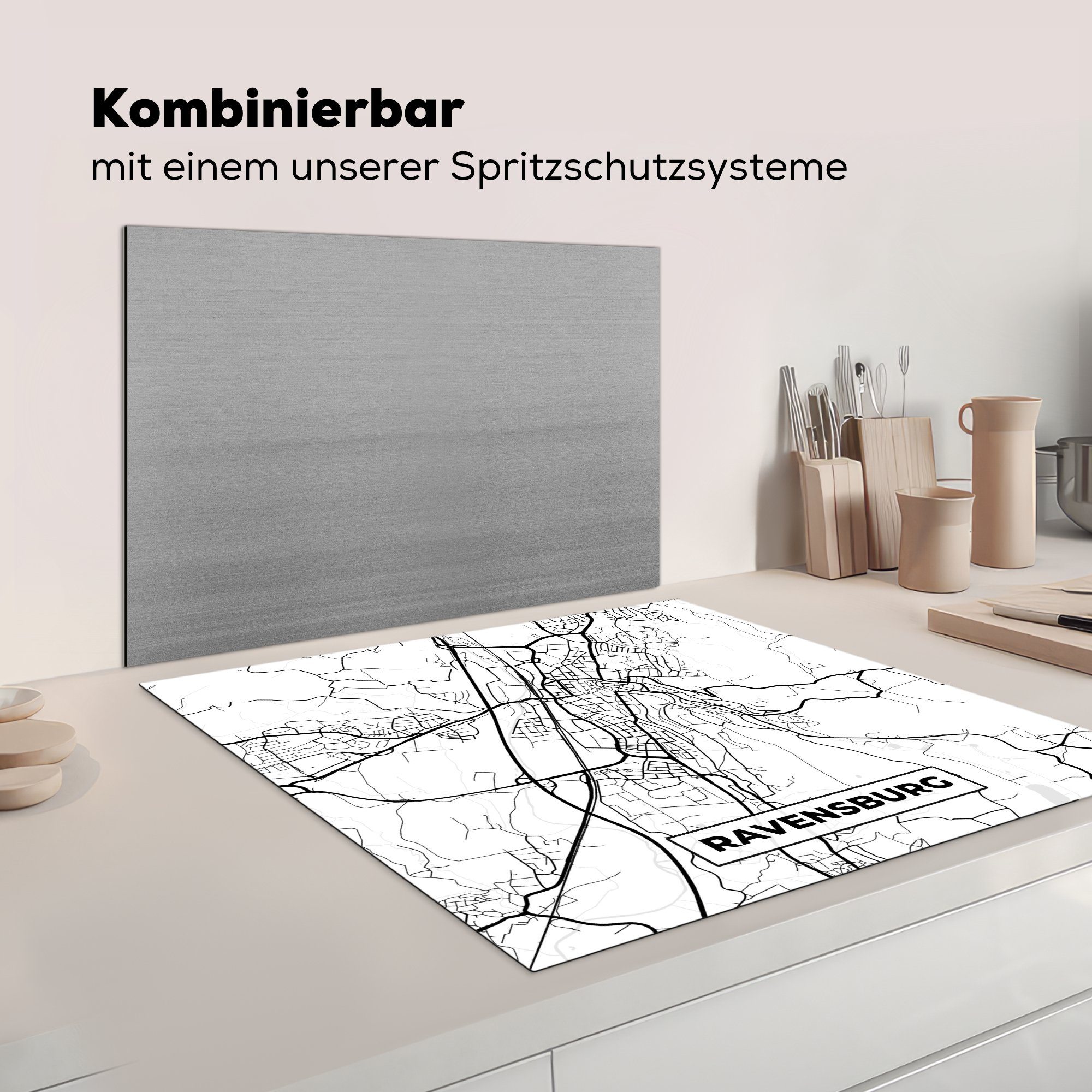 tlg), cm, Arbeitsplatte 78x78 - Karte Ceranfeldabdeckung, (1 Ravensburg MuchoWow Vinyl, für - Herdblende-/Abdeckplatte Stadtplan, küche