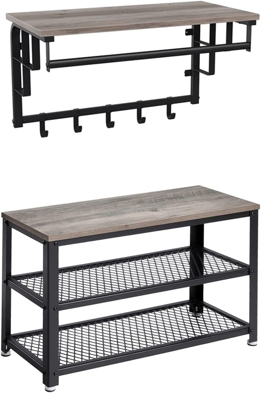 VASAGLE Garderoben-Set, 2 Set, Wandgarderobe und Schuhbank günstig online kaufen