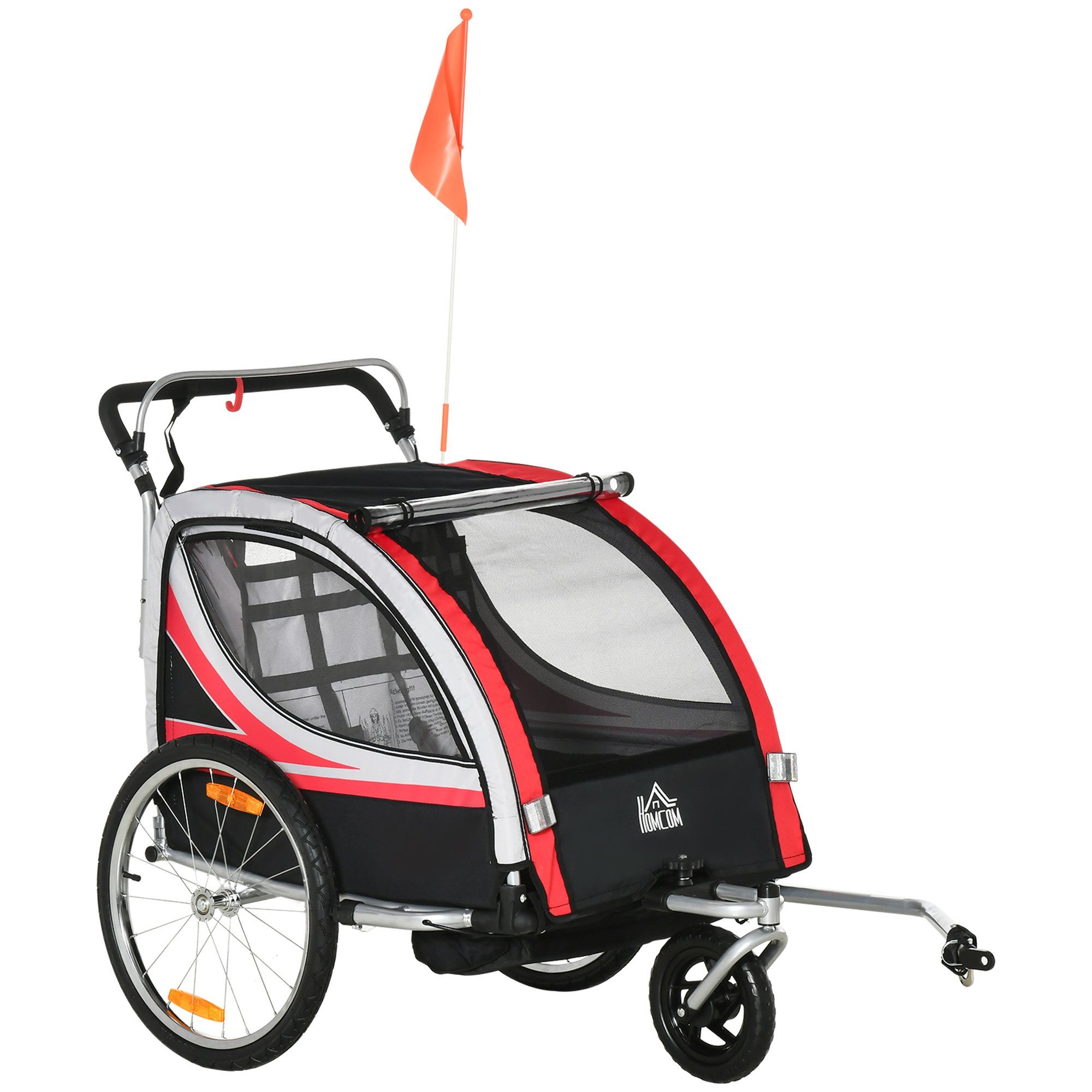 HOMCOM Fahrradkinderanhänger Kinderanhänger Kinderwagen, 5-Punkt-Sicherheitsgurt, Universalkupplung