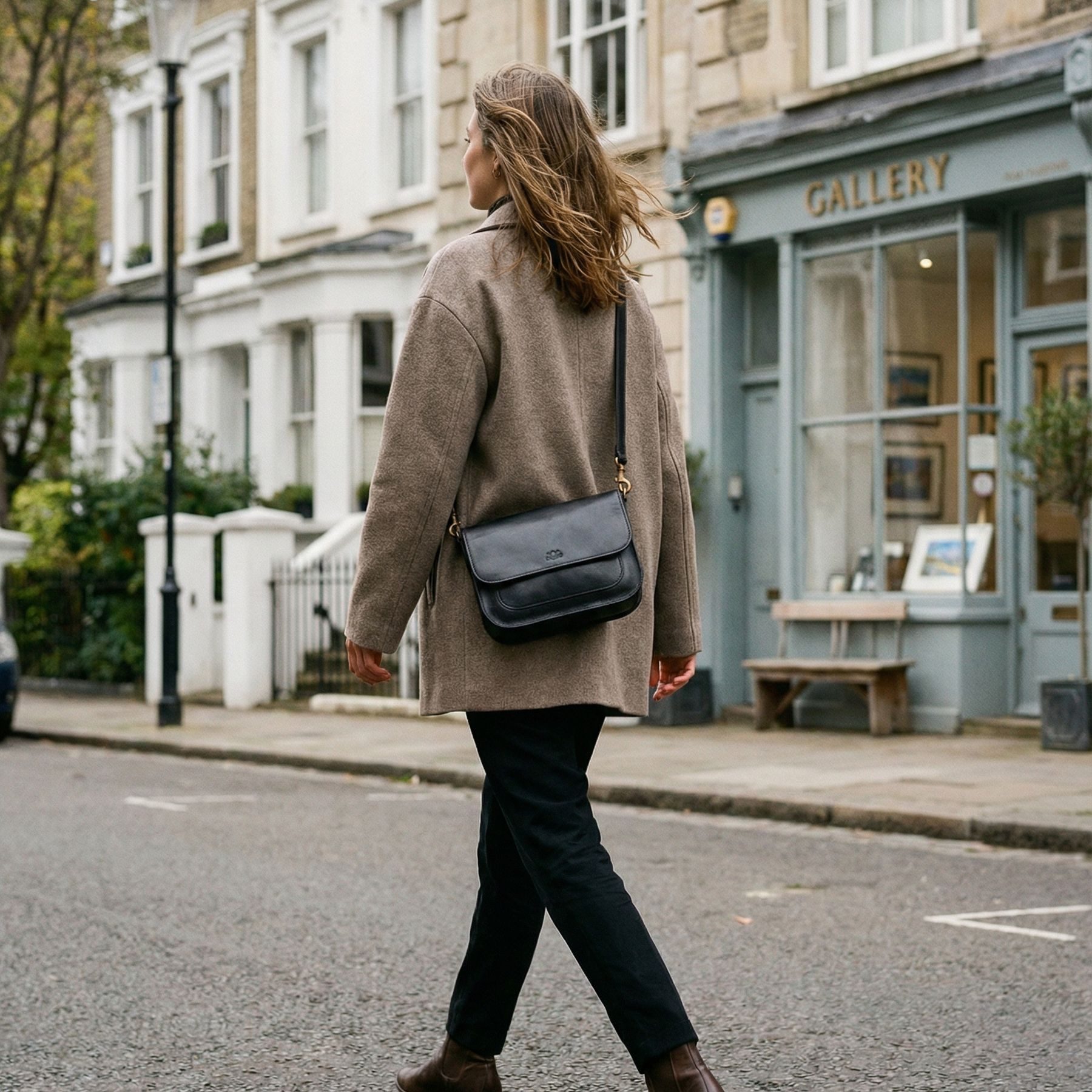 SID & VAIN Umhängetasche echt Leder Umhängetasche groß schwarz FRAN, Crossbody Bag Echtleder für Damen, Handtasche mit Schultergurt schwarz