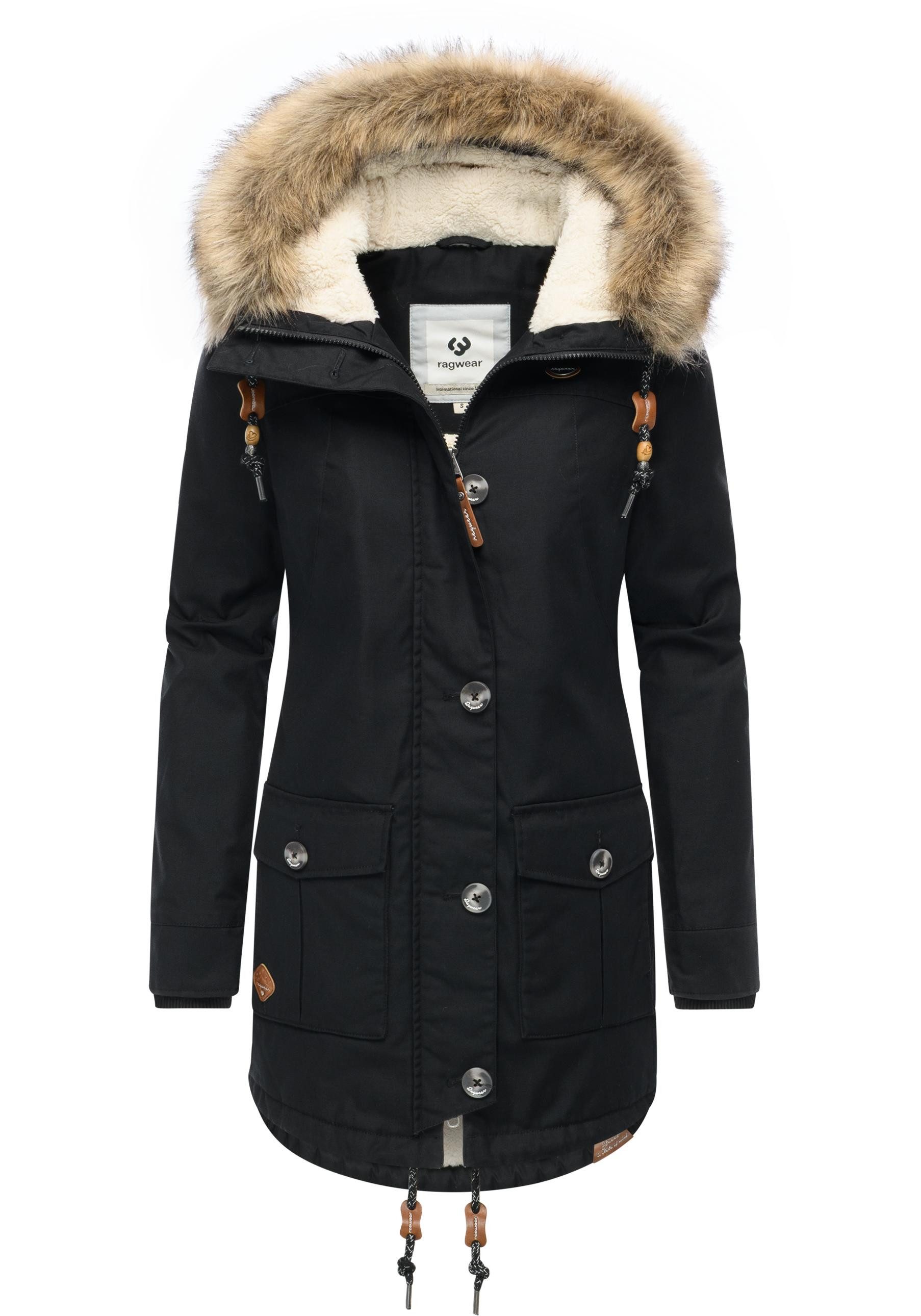Ragwear Wintermantel Jane YOUMODO Winter Kurzmantel mit Kapuze und Kunstfel günstig online kaufen
