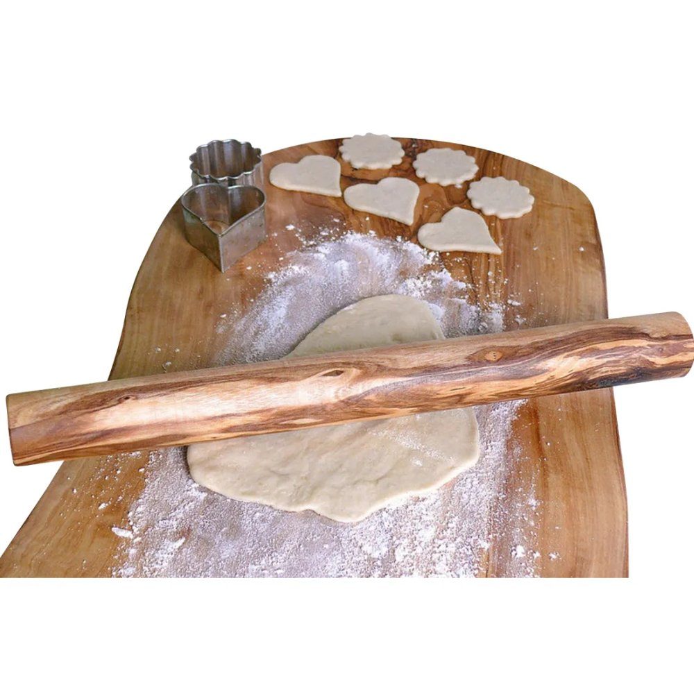 Olivenholz-erleben Teigroller DESIGN aus Olivenholz, Ø 3 cm, 25 cm lang Olivenholz, (1-tlg), Ein hochwertiger Alltagsbegleiter – praktisch, schön, immer ein Unikat