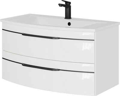 Saphir Waschtisch Serie 7045 Mineralmarmor-Waschtisch und Unterschrank, 91 cm breit, Waschplatz mit 2 Schubladen, Badmöbel Set mit Waschtisch