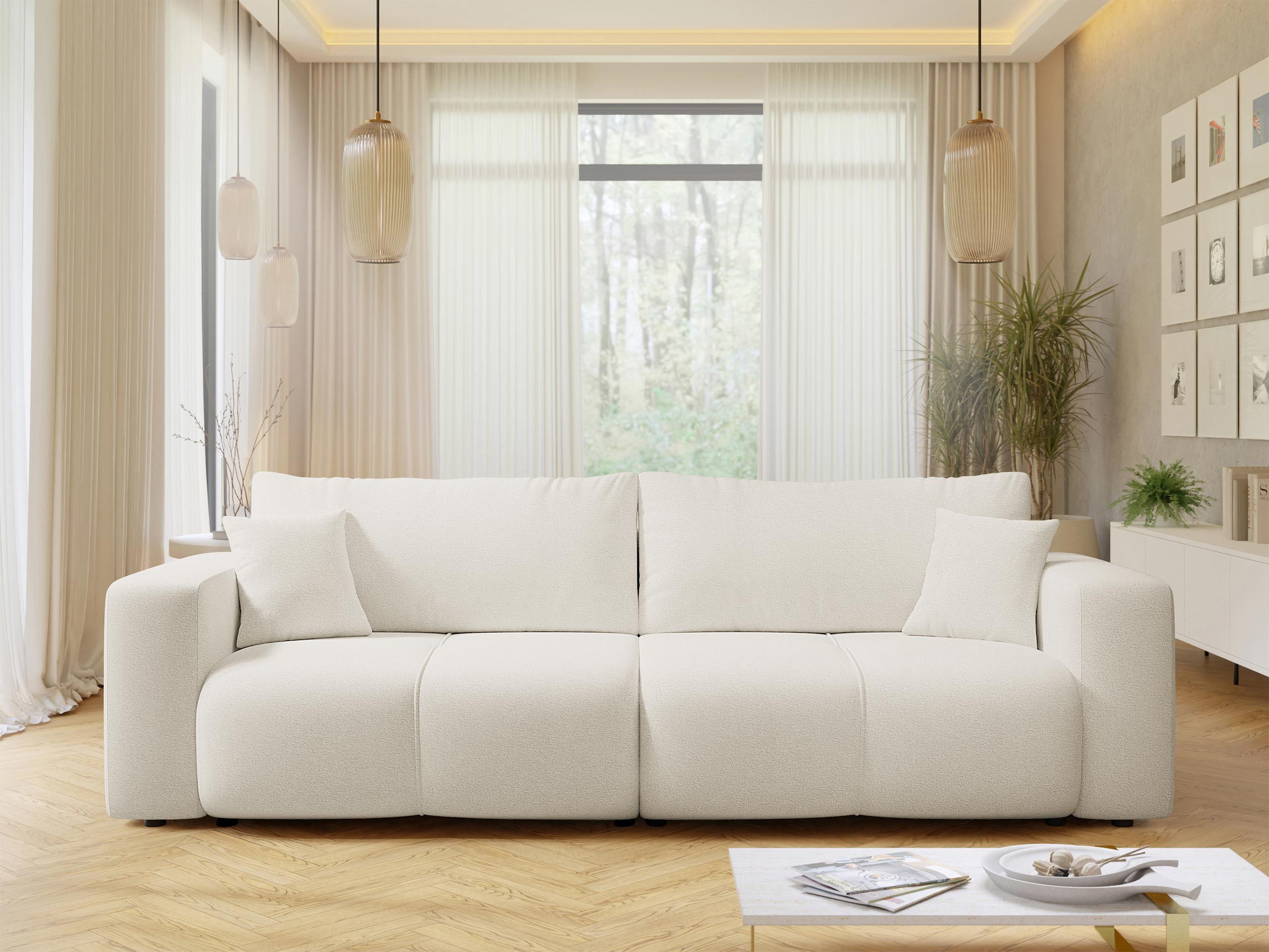 MIRJAN24 Schlafsofa Fetrinu, mit Schlaffunktion und Bettkasten, 248x92x82 cm, Wellenfeder, zwei Dekorative Kissen