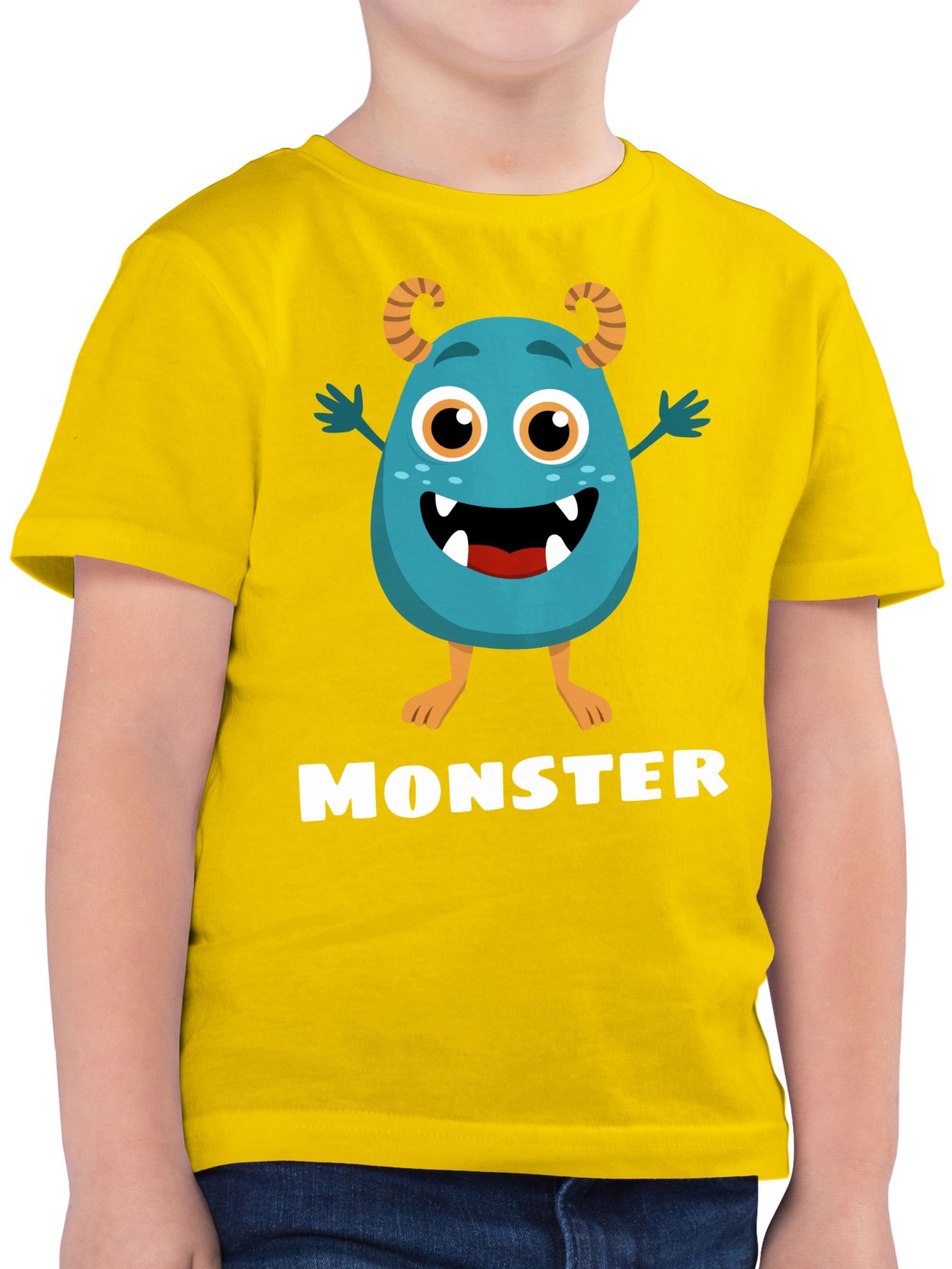 Partner-Look Shirtracer T-Shirt Familie Monster Gelb 3 Kind Partner-Look Kind