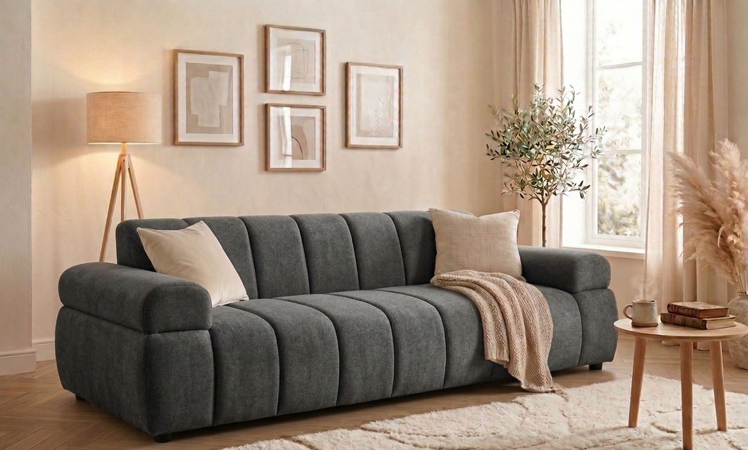 Home affaire 3-Sitzer LYOTH Design-Sofa, moderne Steppung, Breite 220 cm, mit Wellenunterfederung, gemütlich und modern, komfortables Sitzgefühl