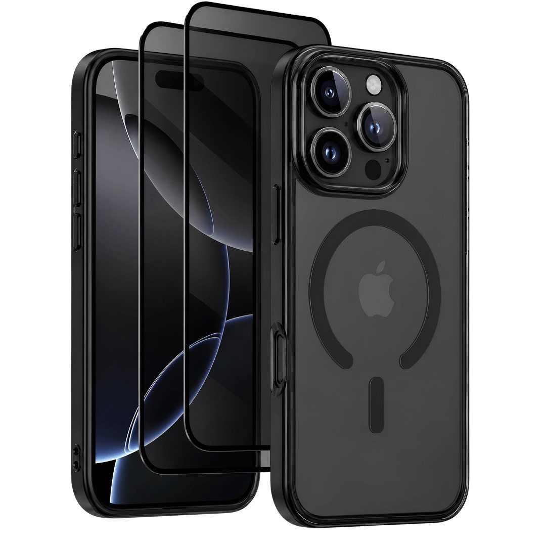 SmartUP Smartphone-Hülle + 2X Schutzglas für iPhone 16 Pro - Panzerfolie Privacy MagSafe Case 6,3, MagSafe-Technologie, integrierter Kameraschutz