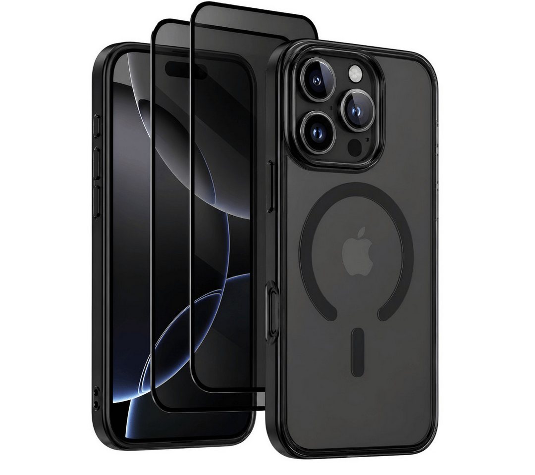 SmartUP Smartphone-Hülle + 2X Schutzglas für iPhone 16 Pro - Panzerfolie Privacy MagSafe Case 6,3, MagSafe-Technologie, integrierter Kameraschutz