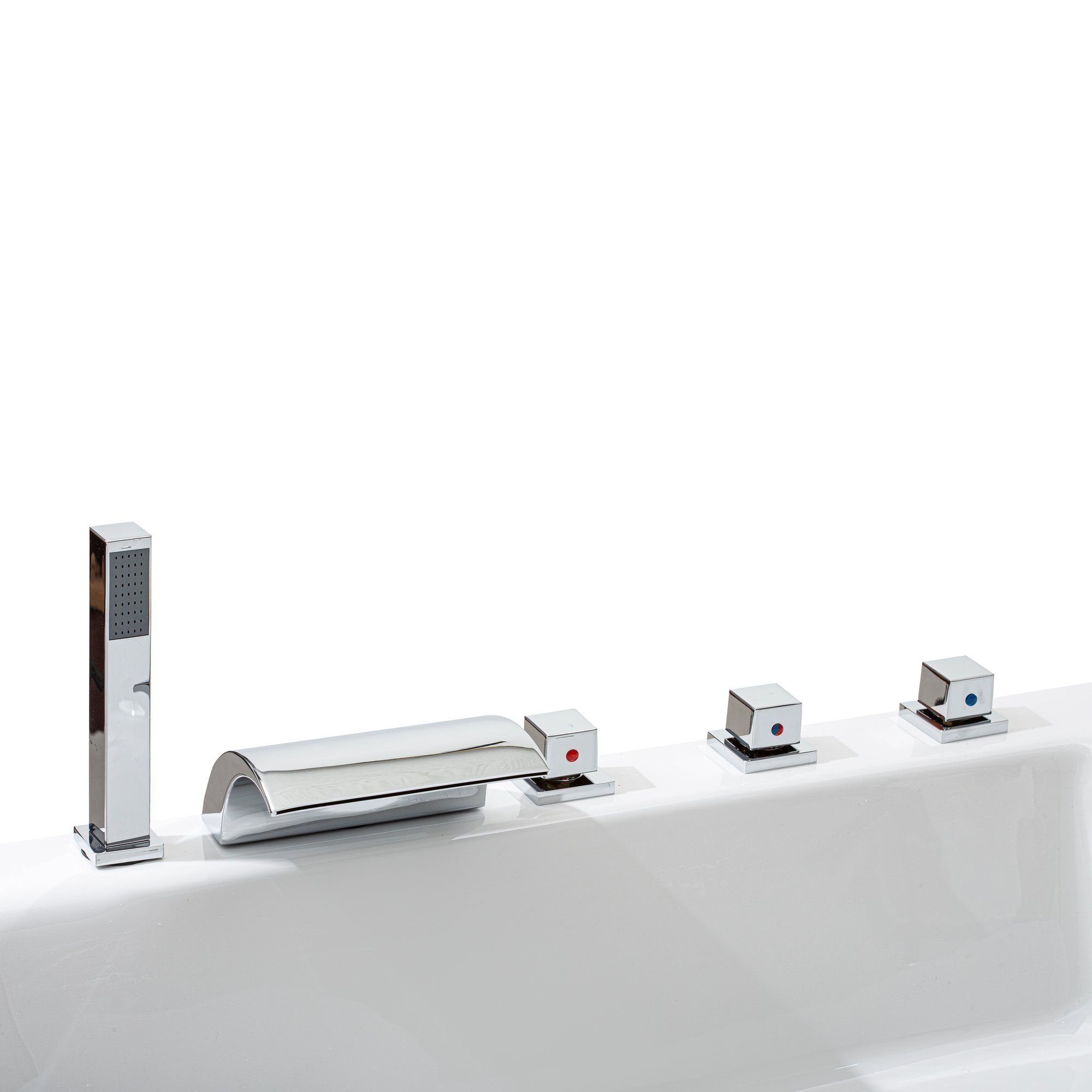 Basera® Whirlpool-Badewanne CLASSIC Indoor Podest-Whirlpool Badewanne Bora Bora 200 x 115 cm, (Komplett-Set), mit 24 Massagedüsen, Wasserfall, LED, Touchpanel, Bluetooth und Radio