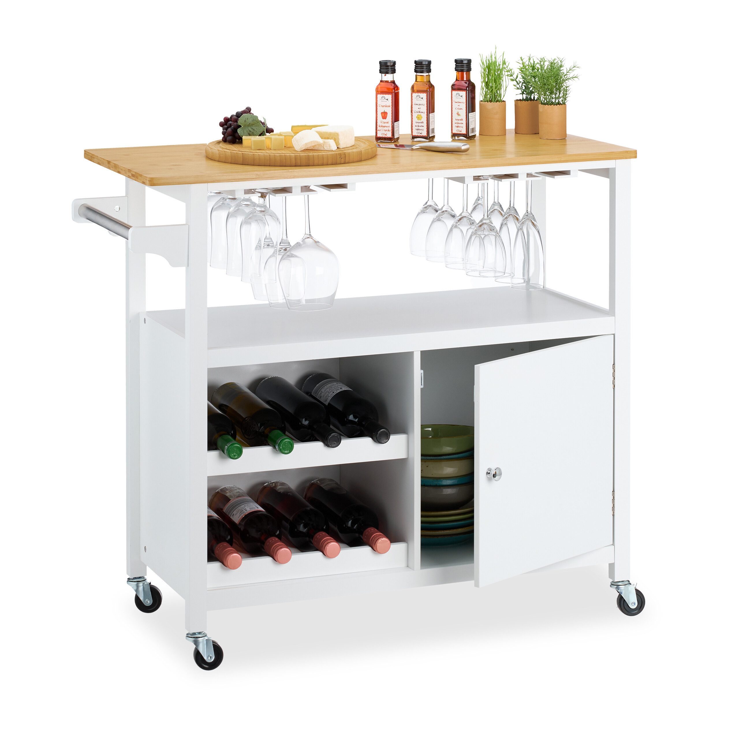 relaxdays Küchenwagen mit Weinregal & Gläserhalt günstig online kaufen