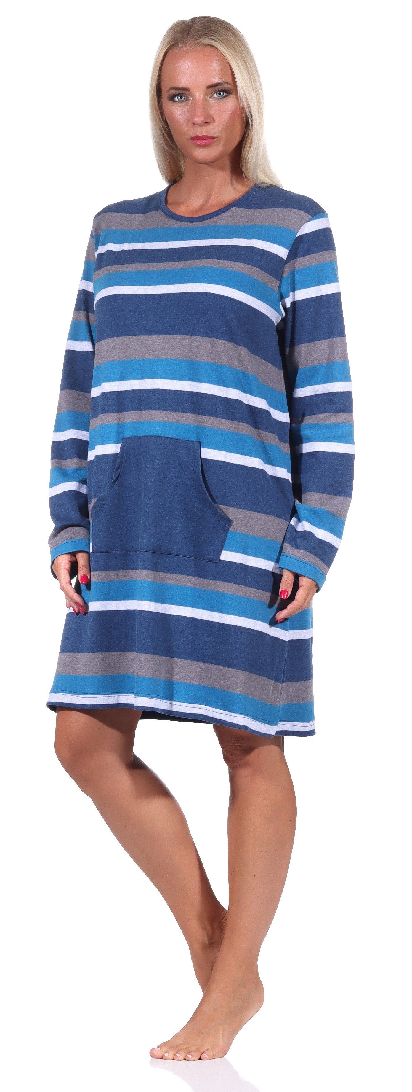 Interlock Cooles Damen Nachthemd Nachthemd in Normann Kuschel Streifenoptik blau
