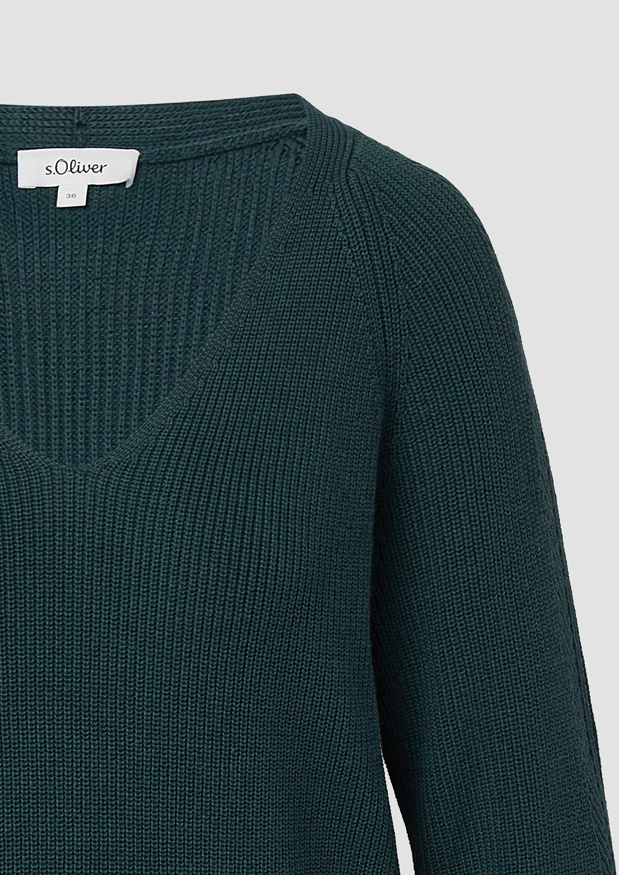 s.Oliver Longpullover Strickpullover Strickpullover aus Baumwollmix mit V-Ausschnitt