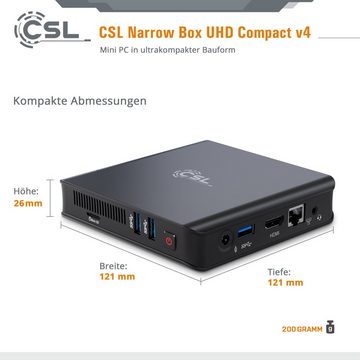 CSL Narrow Box Ultra HD Compact v4 / Win 10 Mini-PC (Intel Celeron N4120, UHD Graphics 600, 4 GB RAM, passiver CPU-Kühler)