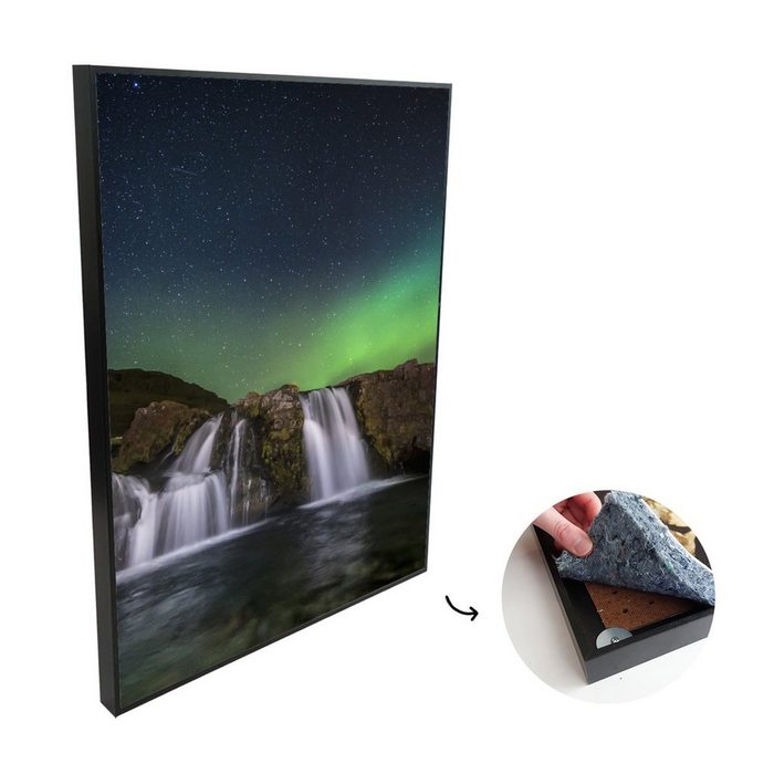 MuchoWow Akustikplatte Nordlicht - Wasserfall - Island - Natur (1-St) Gemälde für die Raumakustik Wohzimmer Schlafzimmer Bilder Deko