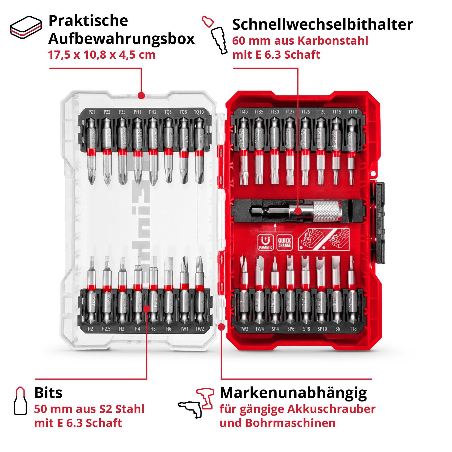 Einhell Bit-Set Einhell M-CASE Bitkassette 33 tlg LS, Set, Aufbewahrungsbox