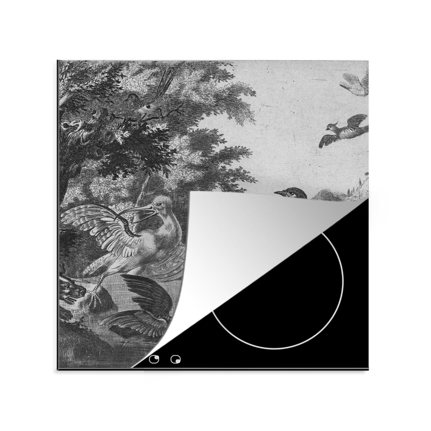 MuchoWow Herdblende-/Abdeckplatte Wasservögel und ein Hund - Melchior d'Hondecoeter, Vinyl, (1 tlg), 78x78 cm, Ceranfeldabdeckung, Arbeitsplatte für küche