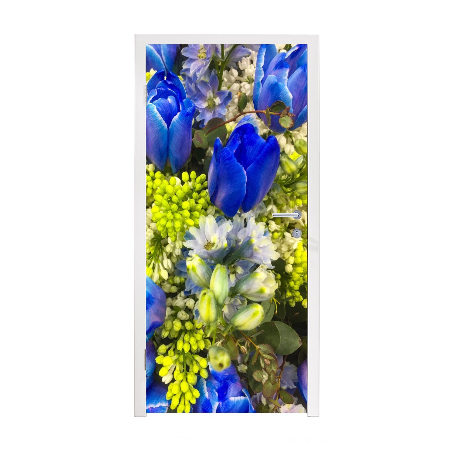 MuchoWow Türtapete Blumenstrauß aus blauen Tulpen, Matt, bedruckt, (1 St), Fototapete für Tür, Türaufkleber, 75x205 cm