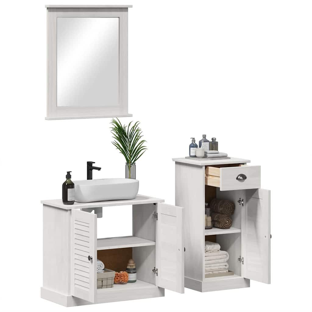 vidaXL Badezimmer-Set Badezimmermöbel-Set 3 Stk. Antik Weiß Massives Kiefernholz, (3-St)
