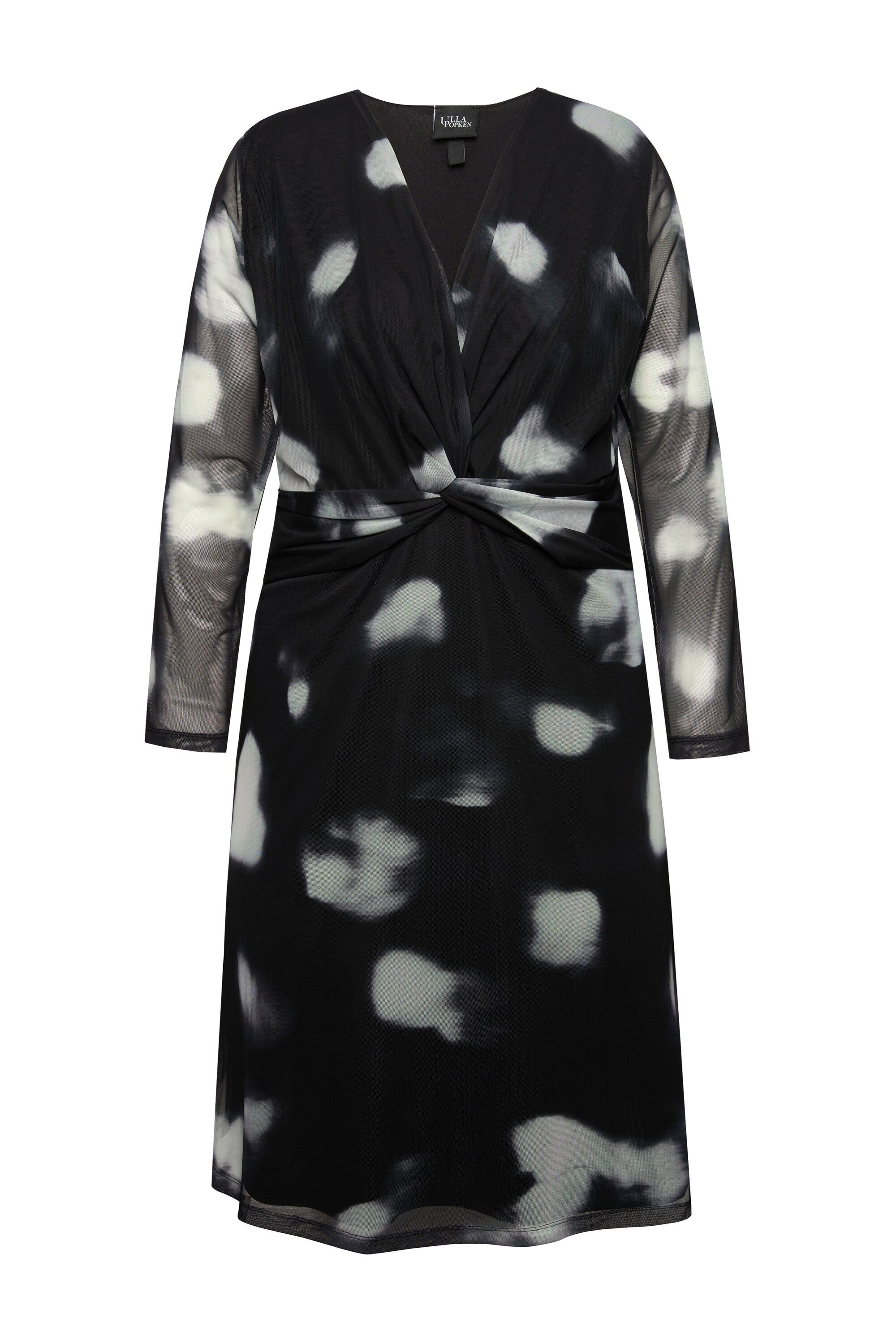 Ulla Popken Minikleid Meshkleid doppellagig Punkte V-Ausschnitt Langarm günstig online kaufen