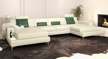 BULLHOFF Wohnlandschaft Leder Wohnlandschaft Ledersofa XXL Ecksofa Eckcouch U-Form Leder Designsofa LED Sofa Couch Creme Taupe Beige »MÜNCHEN« von BULLHOFF