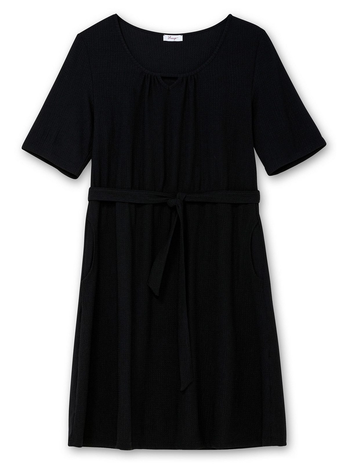 Sheego Sommerkleid Große Größen aus Crêpe, mit Bindegürtel und Taschen