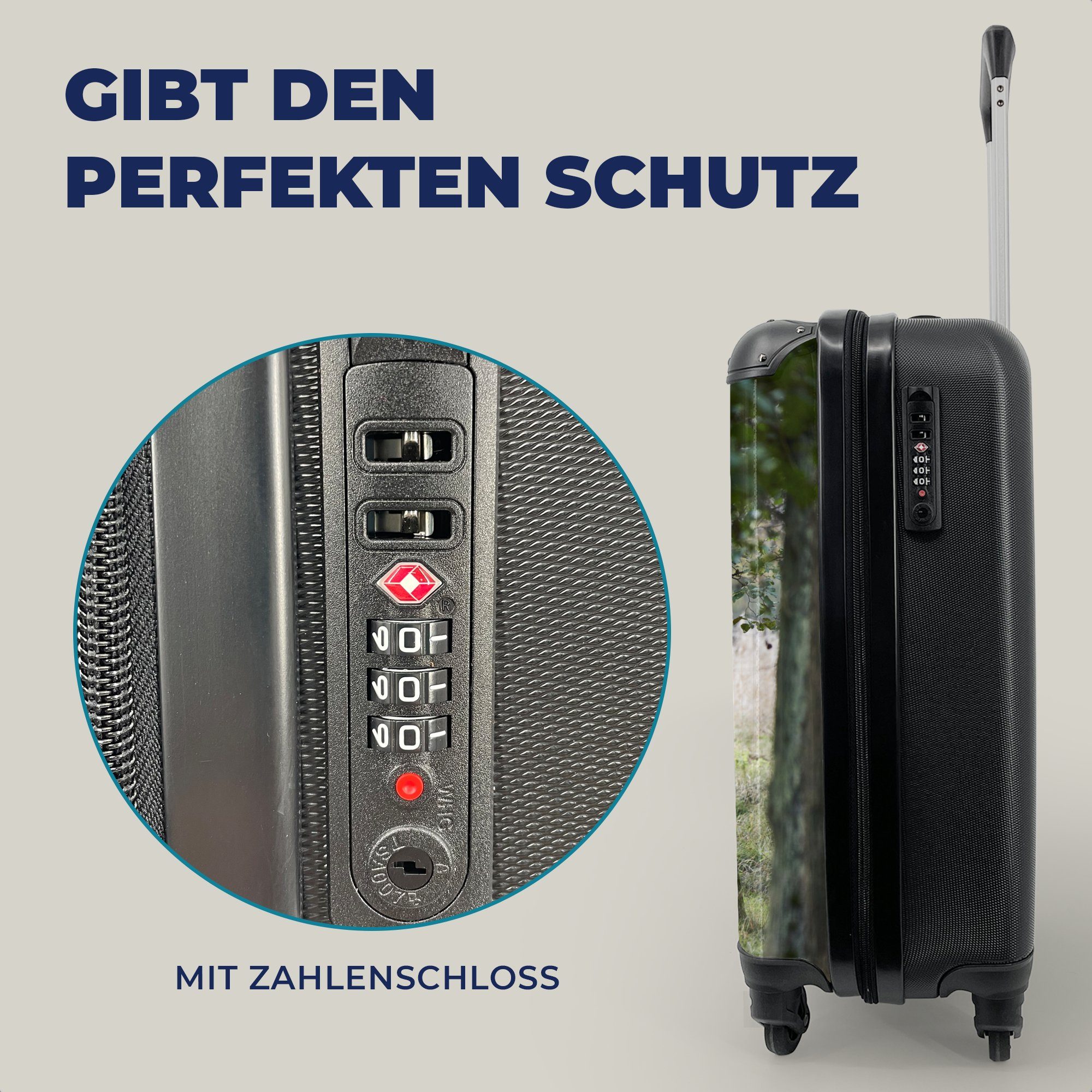 Reisekoffer Bäume Hirsche MuchoWow Reisetasche Rollen, 4 - - für Trolley, Handgepäckkoffer Ferien, mit Gras, rollen, Handgepäck