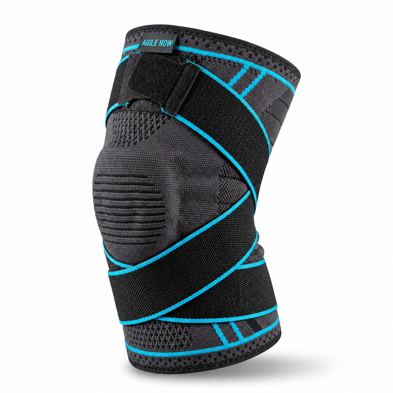 AGILE NOW Kniebandage Advanced, Stabilisiert & Entlastet, flexible Kompression (Hochwertiges und Atmungsaktives Material, Mit verstellbaren Zuggurten und Patella Gel-Pad), Atmungsaktiv & Rutschfest