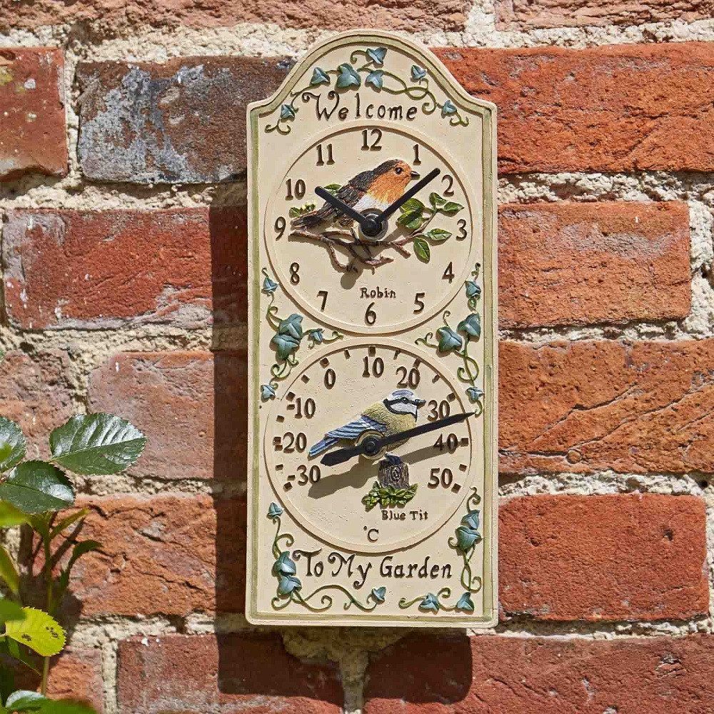 Smart Garden Wanduhr Birdberry Wanduhr mit Thermometer, Turm 28 x 12 cm, Gartenuhr