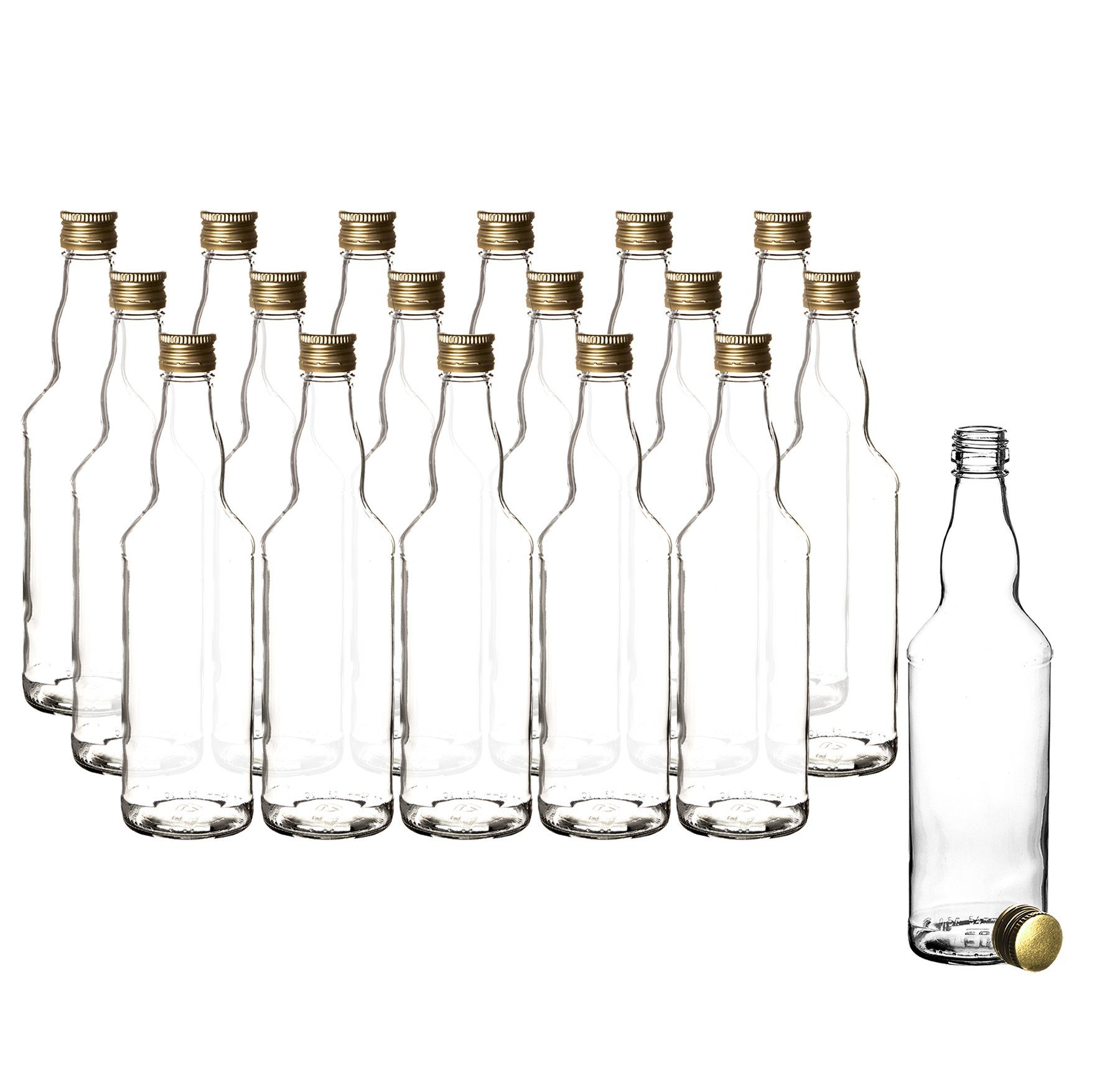 BigDean Trinkflasche Glasflaschen, 18x Glasflaschen 500ml, Schraubverschluss in Gold