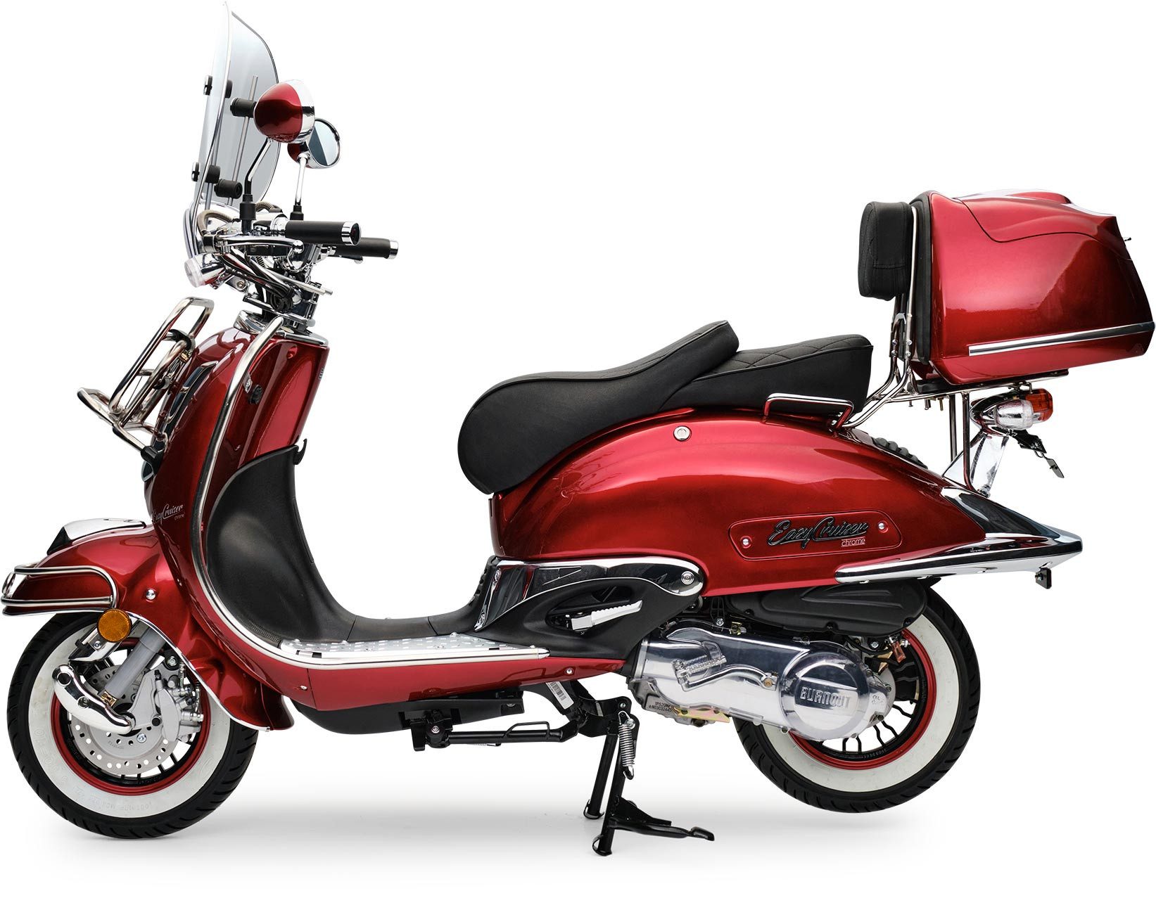 Burnout Motorroller EasyCruiser Chrom Dunkelrot, 125 ccm, 85 km/h, Euro 5, Chrom Paket Edition