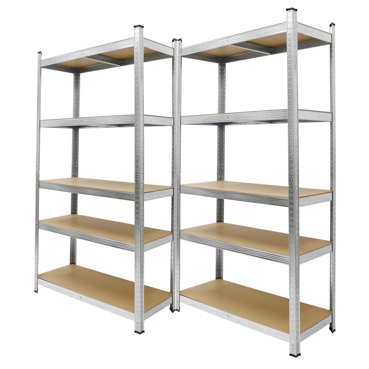 ECD Germany Schwerlastregal Keller Regal Steckregal Lagerregal für Werkstatt & Garage Lastenregal, 2-tlg., Regalsystem bis 750kg Werkstattregal Metall / MDF Silber