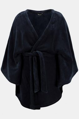 Ulla Popken Bademantel Homewear-Cape Strickkragen abknöpfbar Fleece, ca. Mitte Oberschenkel, Materialmix
