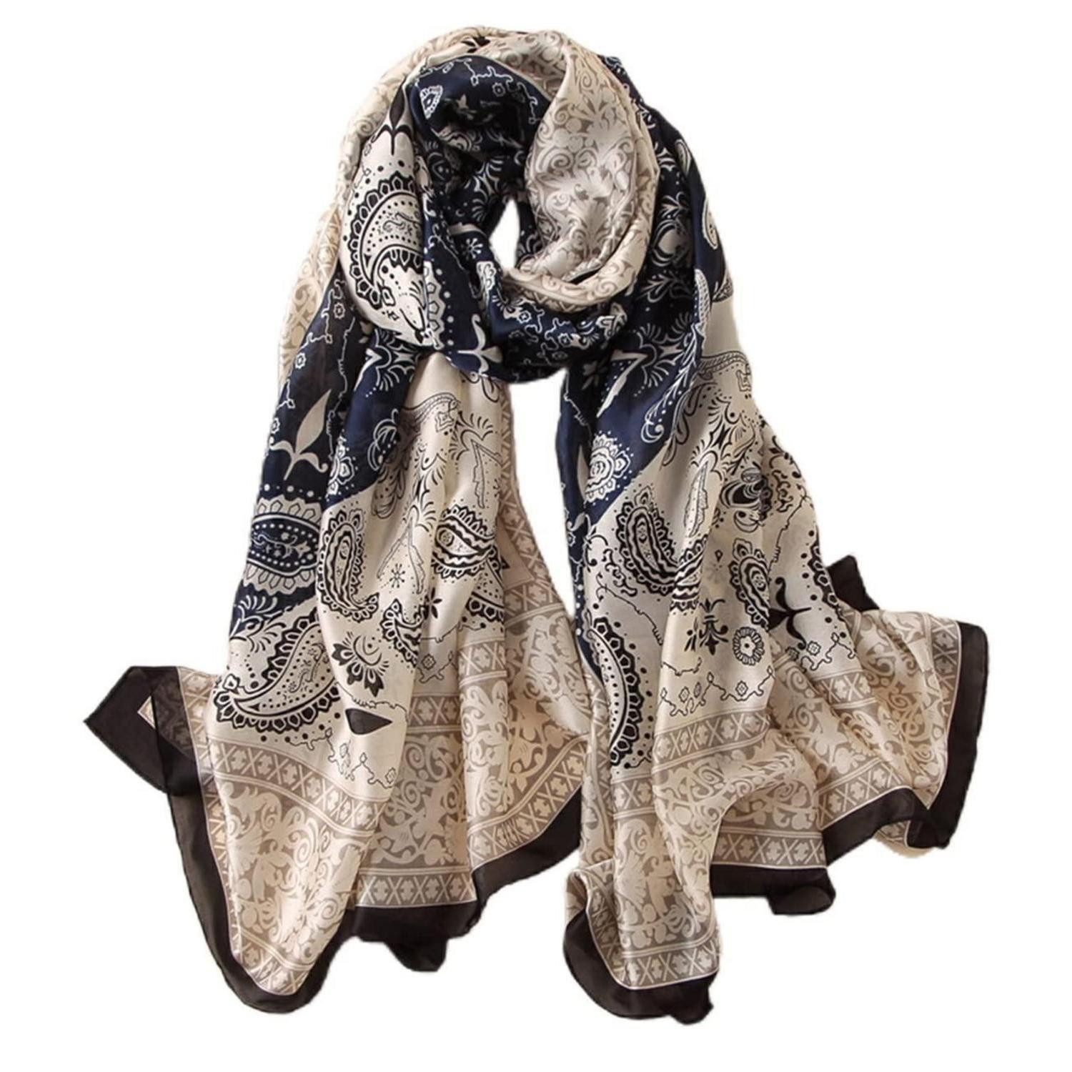 LuxusKollektion Seidenschal Seidenschal Damen Blume Blätter Druck, (1-St)