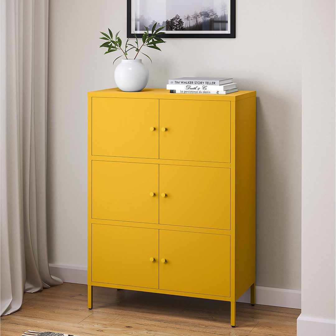 skølm Kommode Atriona, senfgelb, aus Stahl, 113,5 x 38 x 80 cm